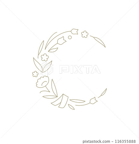 Floral wreath blossom plant linear round decorative element for minimalist logo vector illustration 116355888