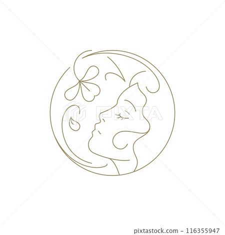 Beauty woman face smell natural flower golden circle frame line art logo vector illustration Beauty woman face smell natural flower golden circle frame line art logo vector illustration 116355947