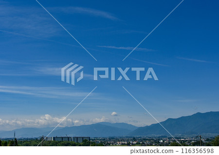 Nagano countryside scenery: Spring blue sky and the Northern Alps Nagano countryside scenery: Spring blue sky and the Northern Alps 116356598