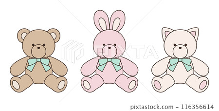 Vector illustration set of cute bear, rabbit and cat stuffed animals with ribbons Icon Balloon 116356614