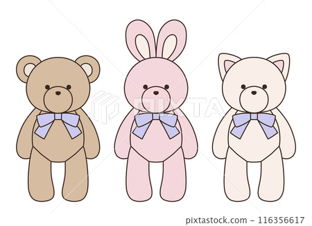 Vector illustration set of cute bear, rabbit and cat stuffed animals with ribbons Icon Balloon 116356617