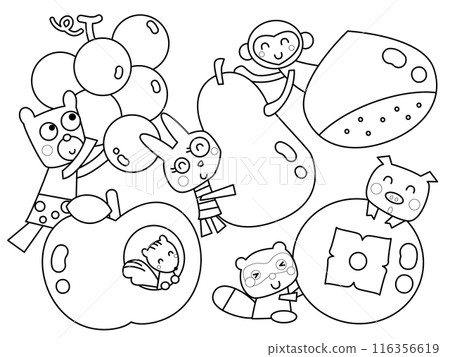 Cute animals and fruits coloring book Cute animals and fruits coloring book 116356619