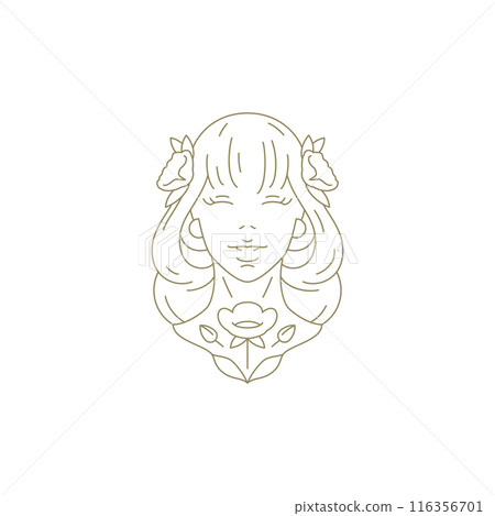 Beauty flower female face botany elegant blossom plant golden linear logo vector illustration Beauty flower female face botany elegant blossom plant golden linear logo vector illustration 116356701