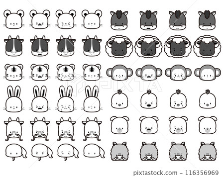 Cute zodiac facial expression icon illustration, monochrome Cute zodiac facial expression icon illustration, monochrome 116356969
