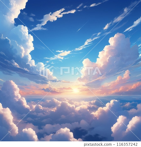 The sun shining through fluffy clouds 116357242