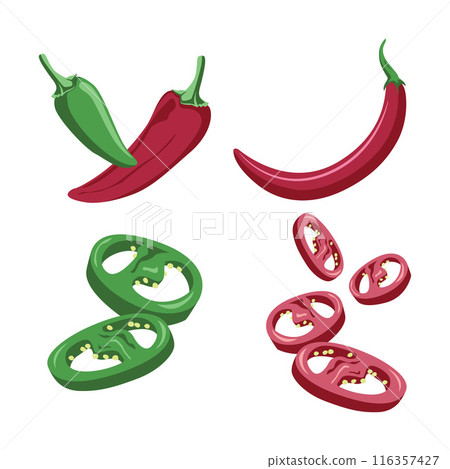 Vector Design of Red Green Hot Spicy Chili Pepper Vegetable 116357427