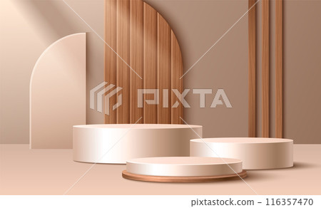 Product podium in beige pastel studio room Product podium in beige pastel studio room 116357470