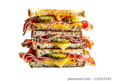 Delightful sandwich with fresh vegetables, meat and whole grain bread, perfect for a healthy meal 116357545