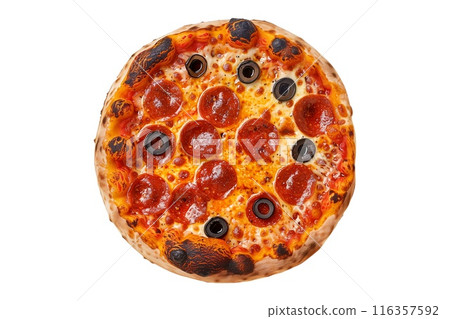 Delicious Italian pizza topped with mushrooms, bell peppers, and spinach, perfect for a healthy meal 116357592