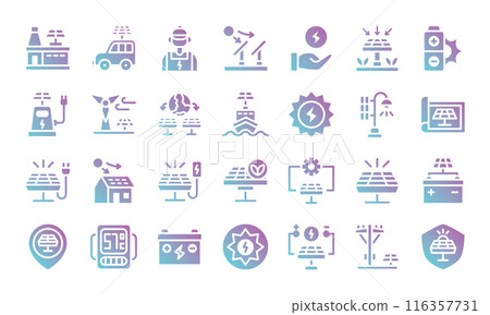 Solar energy flat gradient icons set.Vector illustration 116357731