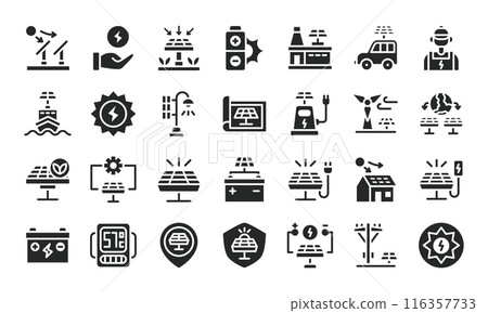Solar energy glyph icons set.Vector illustration 116357733