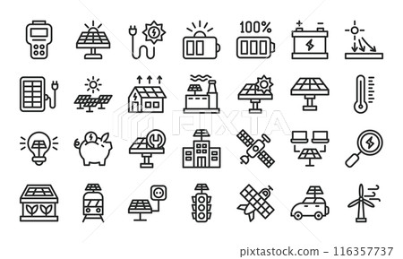 Solar energy outline icons set. Solar energy outline icons set. 116357737