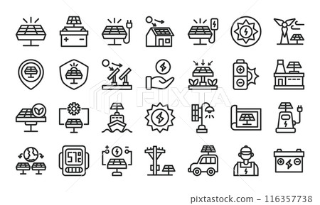 Solar energy outline icons set.Vector illustration Solar energy outline icons set.Vector illustration 116357738