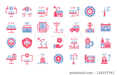 Solar energy flat two - color icons set.Vector illustration Solar energy flat two - color icons set.Vector illustration 116357741