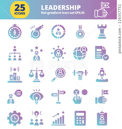 Leadership flat gradient Editable Icons set. Vector illustration in modern flat gradient style of management icons: leader, achievement, start up, responsibility, and more. 116357751