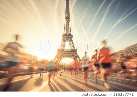 Running sportsman with tower Eiffel 116357771