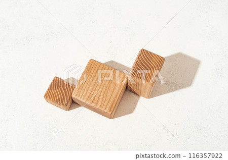 Product presenation mockup scene made with textured wooden shapes for your product placement. Studio photography. 116357922