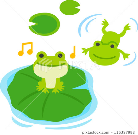 Croaking and swimming frogs on a leaf 116357998