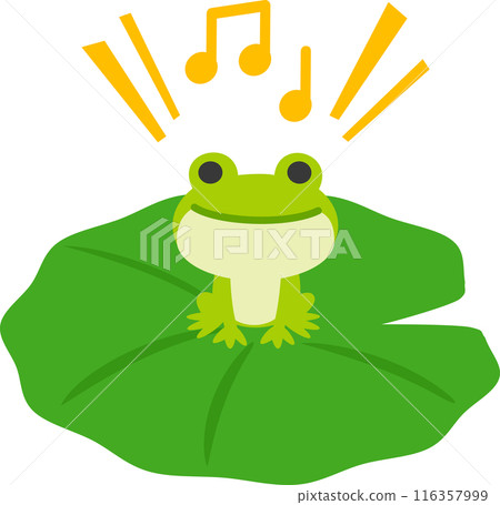 A frog character croaking on a water lily leaf 116357999