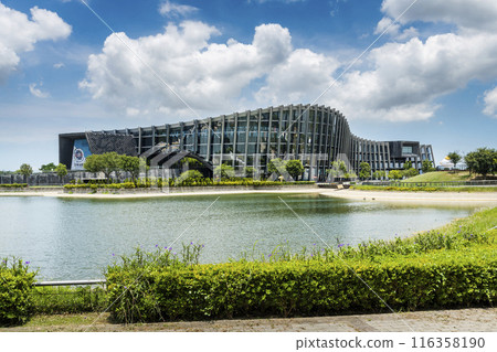 Modern building view of the Southern Branch of the National Palace Museum in Chiayi, Taiwan.  116358190