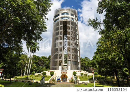 Building view of The Sun-Shooting Tower(Chiayi Tower) in Chiayi City, Taiwan. it's built inside Chiayi Park. Building view of The Sun-Shooting Tower(Chiayi Tower) in Chiayi City, Taiwan. it's built inside Chiayi Park. 116358194
