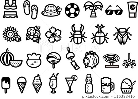 夏季圖標集（單色） 116358410