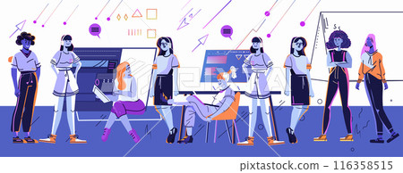 Diverse tech community people group coding teamwork vibrant colors abstract background modern design 116358515