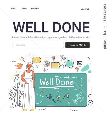 Well Done Mental Health Concept Woman Celebrating Achievement Floral Elements Speech Bubbles Website Design Well Done Mental Health Concept Woman Celebrating Achievement Floral Elements Speech Bubbles Website Design 116358563