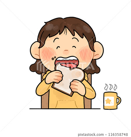 Illustration of a woman eating toast (upper body) 116358748