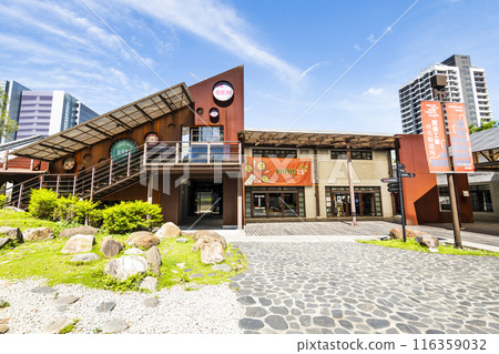 Building view of the POPOP Taipei (former Nangang Bottle Cap Factory), Taiwan. Built in 1943, was a local manufacturer of corks during the Japanese Colonial Rule period. Building view of the POPOP Taipei (former Nangang Bottle Cap Factory), Taiwan. Built in 1943, was a local manufacturer of corks during the Japanese Colonial Rule period. 116359032