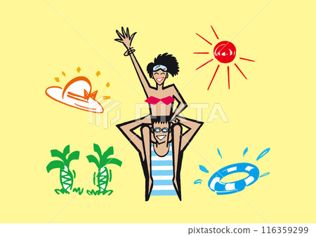 Summer beach and couple illustration 116359299