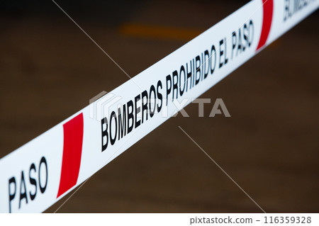 Security cordon prohibited passage firefighters working Security cordon prohibited passage firefighters working 116359328