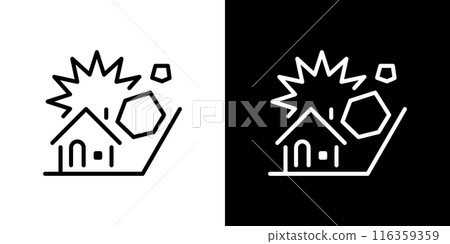 Simple line icon of a house damaged by falling rocks 116359359