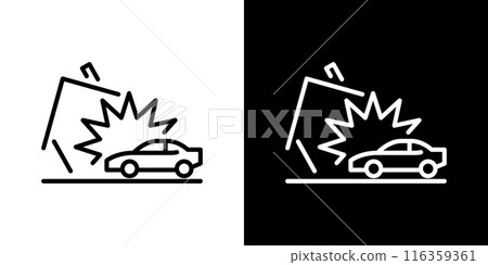 Simple car crashed into house line icon 116359361