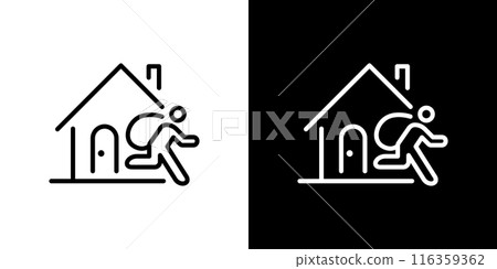 被盜竊損壞的房屋的簡單線條圖標 被盜竊損壞的房屋的簡單線條圖標 116359362