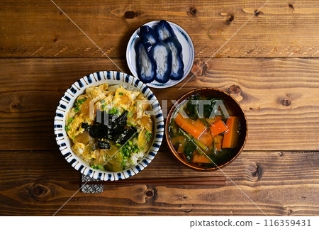 Egg rice bowl and miso soup Egg rice bowl and miso soup 116359431