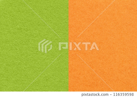 Texture of craft bright green and orange paper background, half two colors, macro. Vintage dense ginger cardboard. Texture of craft bright green and orange paper background, half two colors, macro. Vintage dense ginger cardboard. 116359598