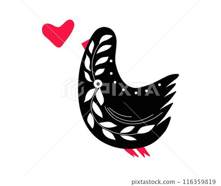 Folk ornamental bird and heart. Best for greeting card. Template vector illustration. Folk ornamental bird and heart. Best for greeting card. Template vector illustration. 116359819