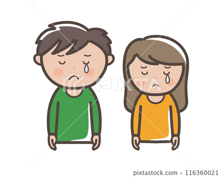 Upper body illustration of a young man and woman crying in pain Upper body illustration of a young man and woman crying in pain 116360021