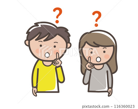 Upper body illustration of a young man and woman wondering Upper body illustration of a young man and woman wondering 116360023