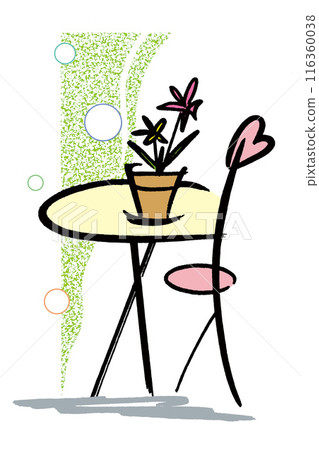 Illustration of a table, chairs and plants 116360038