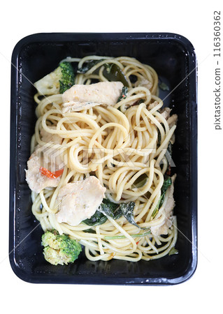 Top view of Spaghetti with chicken, focus selective 116360362