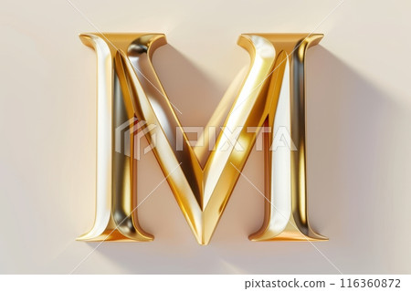The letter M is made of gold and is shiny with Generative AI 116360872