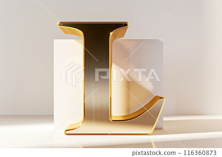 The letter L is made of gold and is sitting on a white wall with Generative AI 116360873