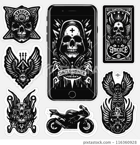 Cool Gothic stickers with the image of a demon, Satan, Lucifer. Stickers for laptop, skateboard, motorcycle, phone, car. Cool Gothic stickers with the image of a demon, Satan, Lucifer. Stickers for laptop, skateboard, motorcycle, phone, car. 116360928