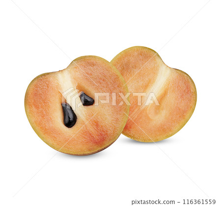 Fresh Half sapodilla isolated on white background Fresh Half sapodilla isolated on white background 116361559