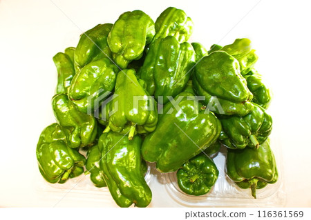 Fresh bell peppers photographed against a white background, summer vegetables Fresh bell peppers photographed against a white background, summer vegetables 116361569