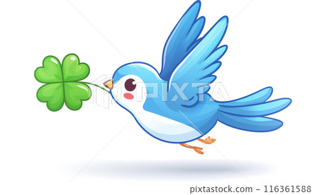 快樂的藍鳥和四葉三葉草 快樂的藍鳥和四葉三葉草 116361588