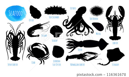 Seafood silhouette set. 116361678