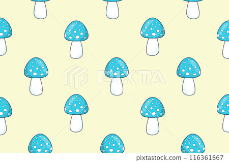 Seamless pattern of fly agarics. Autumn print. Forest mushrooms. Vector illustration 116361867